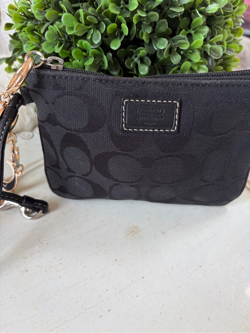 Coach Black Signature Jacquard Wristlet with silver  Hardware